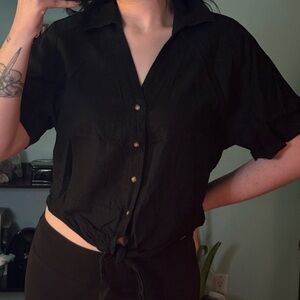 (3 for $30) Black Button Down Linen Shirt